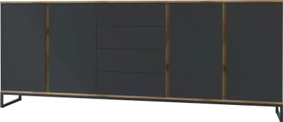 Produktbild von Sideboard LANGENTHAL mit 4 Türen, 4 Schubladen und 2 Einlegeböden, Anthrazit/Schwarz