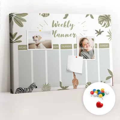 Obrázek produktu pro Korková nástěnka s kolíčky - Tabule s kolíky pro fotografie a poznámky - 60x40 cm - Připínáčky barevné 100 kusů -