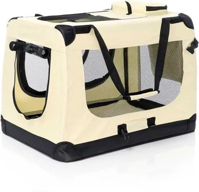 Produktbild von Transportbox für Haustiere – Reisekorb, faltbar – Sicherer Transport – Mit Staufächern – 70x52x50 cm – Beige