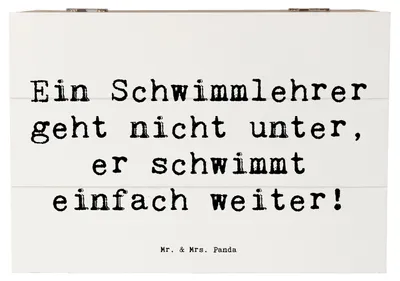 Produktbild von Mr. & Mrs. Panda Holztruhe Spruch Schwimmlehrer Motivation 22 x 15 cm - Weiß - Geschenk, fotobox, Berufspassion, Wassersport, Herausforderung, holzkästchen, Box, Beruf