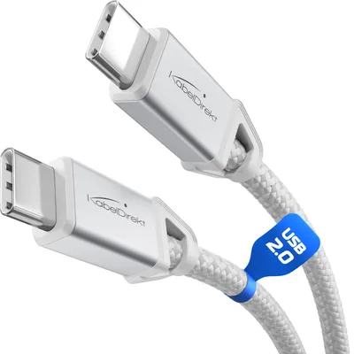 Produktbild von KabelDirekt – USB-C-Kabel – 2x2m – USB 2.0, 60W PD, Weiß