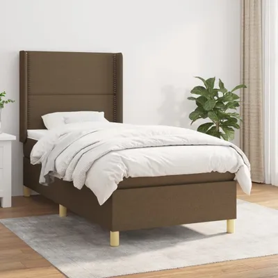 Immagine prodotto di The Living Store Letto a molle con materasso marrone scuro 100x200 cm in tessuto