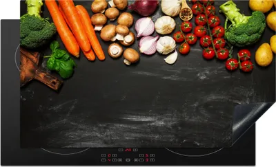 Produktbild von KitchenYeah© Herdabdeckplatte Karotte - Gemüse - Kräuter - Gewürze - Rustikal , 91x52cm, Küche Deko, Glaskeramikkochfeld Herdabdeckung, Abdeckplatte fùr Kochfeld