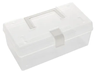 Productafbeelding van Kunststof opbergbox met handvat, draagbare container, transparant, multifunctionele transportbox voor snacks, speelgoed, en kantoorartikelen