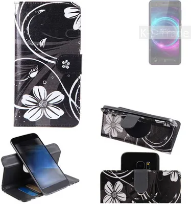 Produktbild von K-S-Trade Schutzhülle Handyhülle kompatibel mit BQ Mobile BQ-5046L Choice LTE Hülle 360° Wallet Case ''Flowers'' Klapphülle Hülle schwarz-weiß