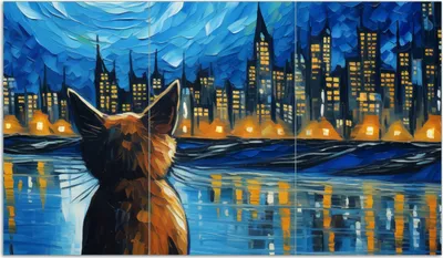 Produktbild von Wallario Herdabdeckplatte aus Glas, Größe 90 x 52 cm 3-teilig, Motiv Katze im Mondschein