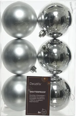 Produktbild von Weihnachtsbaumkugeln bruchfest Ø 8 cm 6 Stück silber glanz / matt