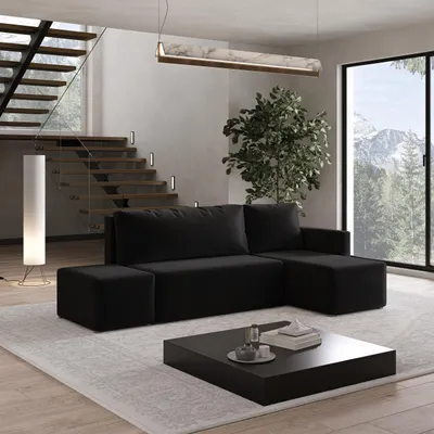 Produktbild von Masseno Ecksofa VELOTTI R-S mit Schlaffunktion L-Form, Sofa mit Bettkasten, Wohnzimmersofa, Couch, Soffa, Bettsofa, Couchgarnitur- Schwarz, KRONOS 07