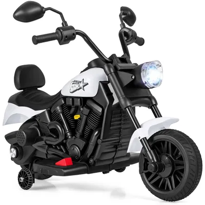 Produktbild von COSTWAY 6 V Kinder Motorrad Elektro, Kindermotorrad mit Scheinwerfer, Rückspiegel, 2 Stützrädern, Musik&Licht, 2,4 km/h, für Kinder ab 18 Monaten Weiß