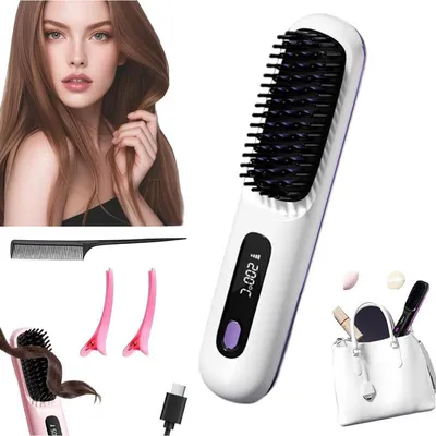 Produktbild von Kabelloser Haarglätter & Glättbürste – 2-in-1 Styling Glätten oder Locken, Typ-C Ladeanschluss