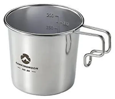 Produktbild von Edelstahl Camping Becher mit faltbarem Griff, 304 Edelstahl, hitzebeständig, mit Skala