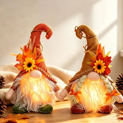 Herbstdeko-Zwerge mit Licht, 2 Stück, Plüschfiguren