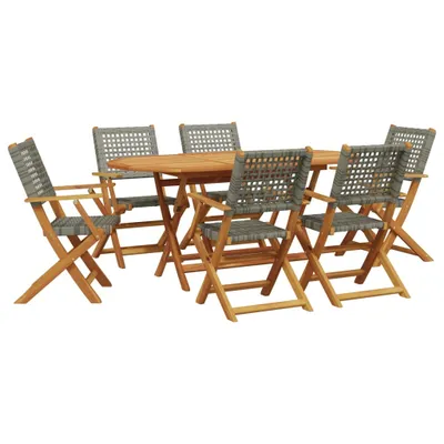 Produktbild von vidaXL 7-tlg. Garten-Essgruppe Poly Rattan und Massivholz Grau