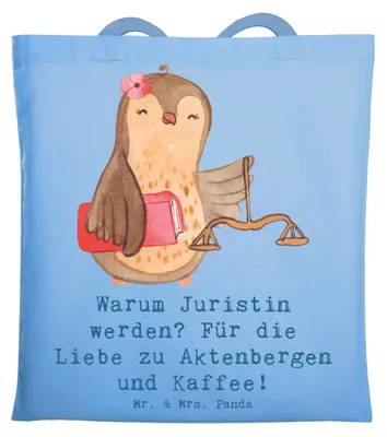 Produktbild von Mr. & Mrs. Panda Beutel Juristin Liebe - Sky Blue - Geschenk, Paragraphen, Berufsprodukte, Rechtsanwältin, kreative Geschenke, Shopping Tasche, Schultasche, Jutebeutel