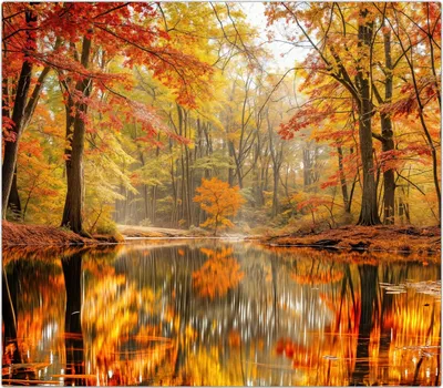 Produktbild von Spritzschutz Herdabdeckplatte Schneidebrett aus Glas Herbstwald am See 1-Teilig (60x52cm)