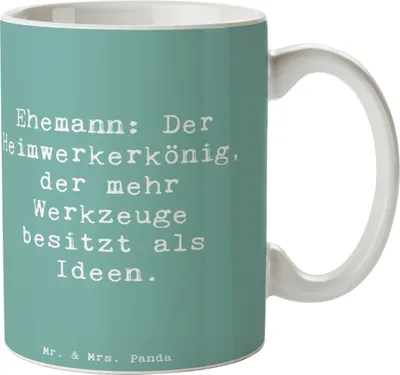 Produktbild von Mr. & Mrs. Panda Kaffeetasse Spruch Ehemann Heimwerker - Meeresbrise - Geschenk, Geburtstage, Werkzeug, Familie, handgemacht, für, herzerwärmende Sprüche, Tasse, Humor