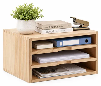 Productafbeelding van Omgoods - Houten Bureau Organizer met 3 Vakken