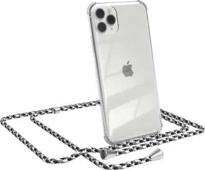 Produktbild von EAZY CASE Handykette kompatibel mit Apple iPhone 11 Pro Max, Handyhülle mit Umhängeband, Handykordel, Schutzhülle Clear, Band in Schwarz