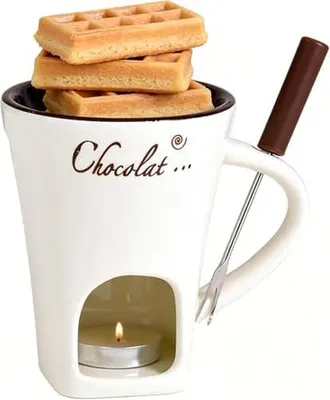 Produktbild von Fondue-Set aus Keramik – Mini-Kanne für Schokoladen- oder Käsefondue