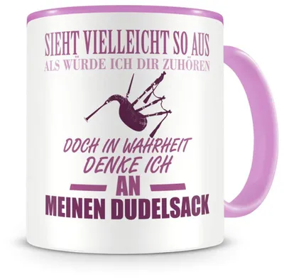Image de Tasse décorée avec un motif de cornemuse - Tasse à café et thé - Rose - 300 ml