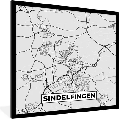 Produktbild von MuchoWow® Gerahmtes Poster Sindelfingen - Karte - Stadtplan - Deutschland - Karte 40x40 cm - Poster mit Schwarzem Bilderrahmen Wandposter Rahmen Foto Bilder - Mit Rahmen - Wanddekoration Schlafzimmer