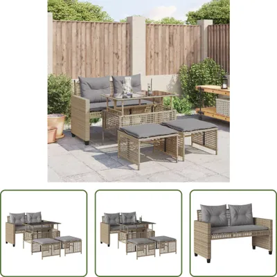 Productafbeelding van Living Store 4-delige tuinmeubelset met sofa en kussens, beige, van polyrotan, met glazen tafel