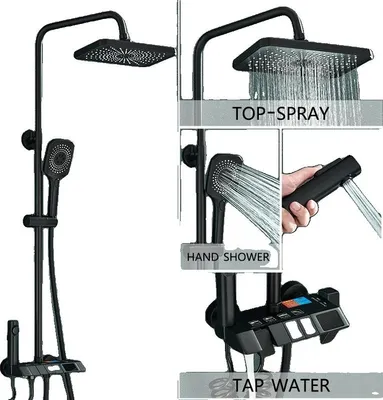 Zdjęcie produktu dla Zestaw baterii prysznicowych, głowica prysznicowa, słuchawka prysznicowa, bidet, czarny wyświetlacz