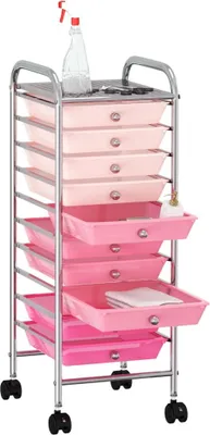 Produktbild von Hochwertigen Möbel Bollerwagen - Weiß Schubladenwagen mit 10 Schubladen Ombre Rosa Kunststoff NEU4982596