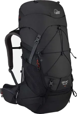 A black Lowe Alpine backpack is shown against a white background.