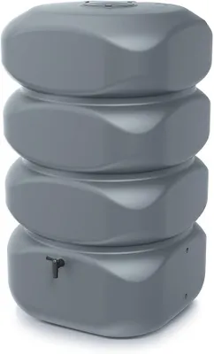 Produktbild von Regentonne 700 Liter [Aquablock] mit Öffnung und Deckel - Wassertonne Moderne eckige Form - Regenfass Frostsicher aus Kunststoff Regenwassertonne Regenwassertank Wasserfass Garten (Grau)