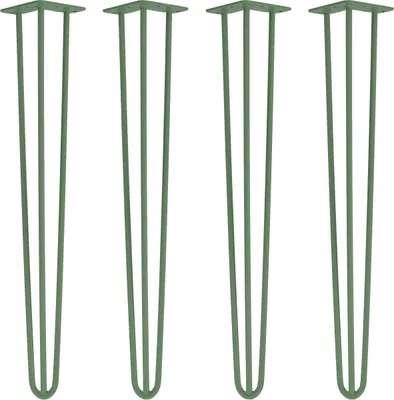 Four green hairpin legs are arranged in a row against a white background.
