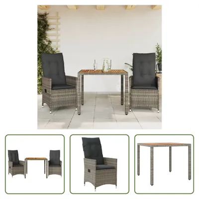 Produktbild von The Living Store 3-tlg. Bistro-Set mit Kissen Grau Poly Rattan