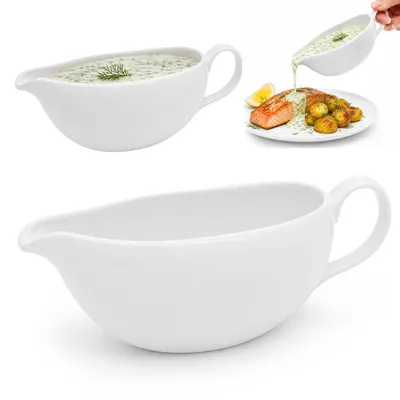 Zdjęcie produktu dla Sosjerka 730ml Biała z Uchwytem Stołowa Elegancka do Sosów Dressingów Polew