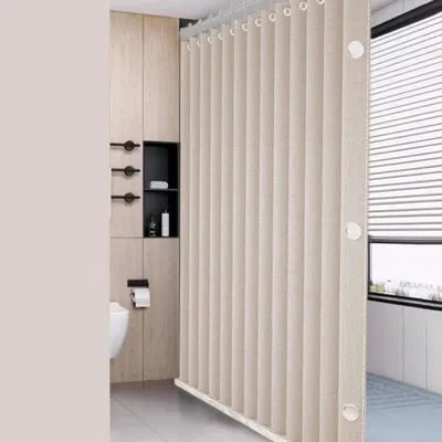 Imagen del producto de Cortina de ducha plegable magnética, impermeable y resistente al moho, con imanes, de lino grueso, sin forro, color beige, 120 x 180 cm.