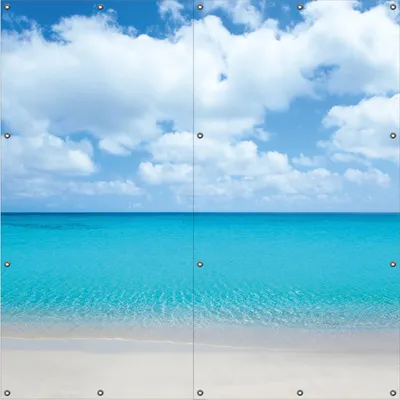 Produktbild von Wallario Outdoor-Poster für Garten oder Balkon, Motiv Sandstrand und blaues Meer, in ca. 180 x 180 cm