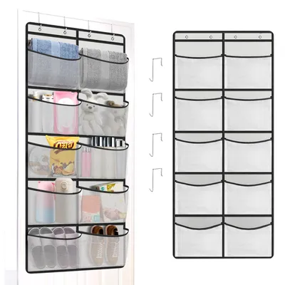 Tür-Organizer, 10 Netzfächer, hängend, für Kleidung, 126x54,5 cm, grau