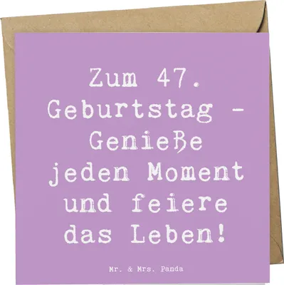 Produktbild von Mr. & Mrs. Panda Grußkarte Spruch 47. Geburtstag - Lavendeltraum - Geschenk, doppelkarte, Genieße jeden Moment, faltkarte, Glückwunschkarte, unvergessliches Ereignis