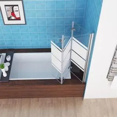 Produktbild von MIQU Duschwand für Badewanne 140x140 cm 3-teilig Faltbar Duschtrennwand Glas Duschabtrennung mit Weiße Streifenmuster & Milchglas, Dusche