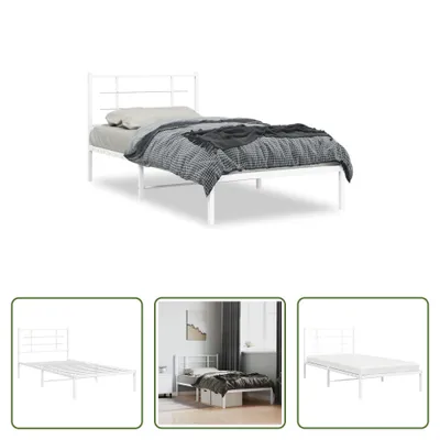 Produktbild von The Living Store Bettgestell mit Kopfteil Metall Weiß 100x200 cm
