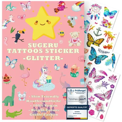 Kinder-Tattoos, glänzend Schmetterling, 12 Blatt, hautfreundlich