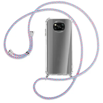 Produktbild von Handykette Backcover-Schutzhülle mit Band (Metall silberfarben) für Xiaomi Poco X3 NFC - pink/mint