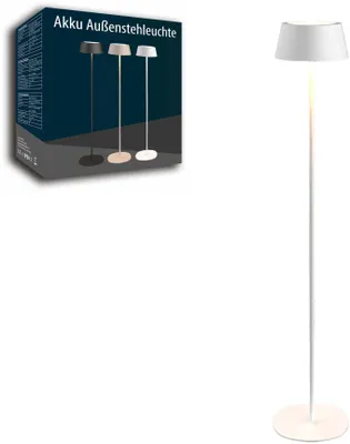 Produktbild von Northpoint Akku LED-Stehleuchte Metall Stehlampe In- und Outdoor warmweiß dimmbar kabellos weiß