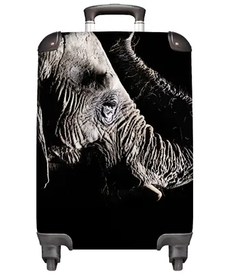 Produktbild von MuchoWow® Koffer Handgepäck Trolley Rollkoffer Kleine Reisekoffer mit 4 Rollen - Elefant - Schwarz - Tiere - Natur - Cabin Size < 55x40x23 cm & 55x40x20 cm - Fotokoffer - Kabinenkoffer - Boardgepäck - Reise-Box - Reisekoffer - Reisegepäck - Koffer mit Bild - Trolley für Kinder