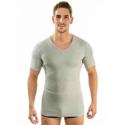 Produktbild von HERMKO 4880 3er Pack Herren Kurzarmshirt | V-Neck | 100% Baumwolle | Strapazierfähig, Größe:D 5 = EU M, Farbe:grau