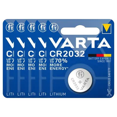 Produktbild von 5 x VARTA Lithium Knopfzelle CR2032 6032 5 x 1er Blister 3 Volt