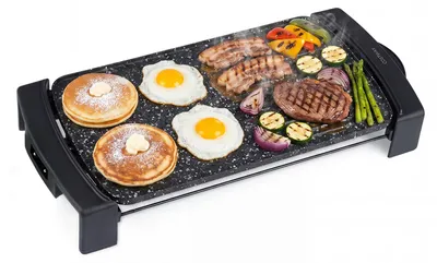 Zdjęcie produktu dla Elektryczny grill COSTWAY 2150W, grill stołowy elektryczny z podwójną grzałką, termostatem i pojemnikiem na tłuszcz, płyta grillowa z powłoką antyprzywierającą, do użytku wewnątrz i na zewnątrz