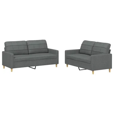 Image de vidaXL Ensemble de canapés 2 pièces avec coussins Tissu gris foncé