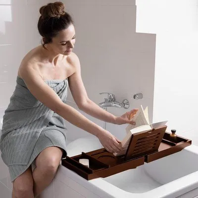 Image de Support de bain extensible pour tablette, iPad, livre, salle de bain, 75-108 cm