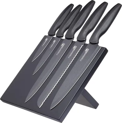 Imagen del producto de Silecomplaza MasterClass: Juego de 5 cuchillos de cocina antiadherentes de acero inoxidable, con bloque magnético