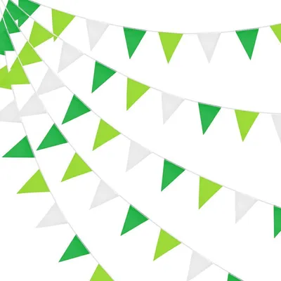 Produktbild von Stoff-Wimpelkette 20m Grün-Weiß 52 Stück Wiederverwendbar Wasserfest Outdoor Deko